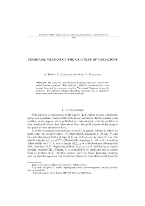 Tensorial Version of the Calculus of Variations