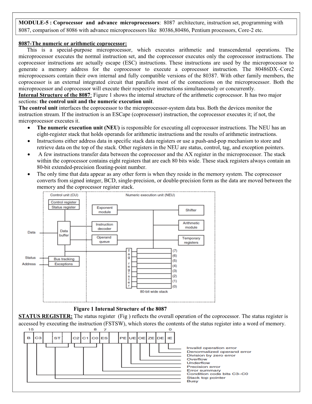 MODULE-5 : Coprocessor and Advance Microprocessors: 8087