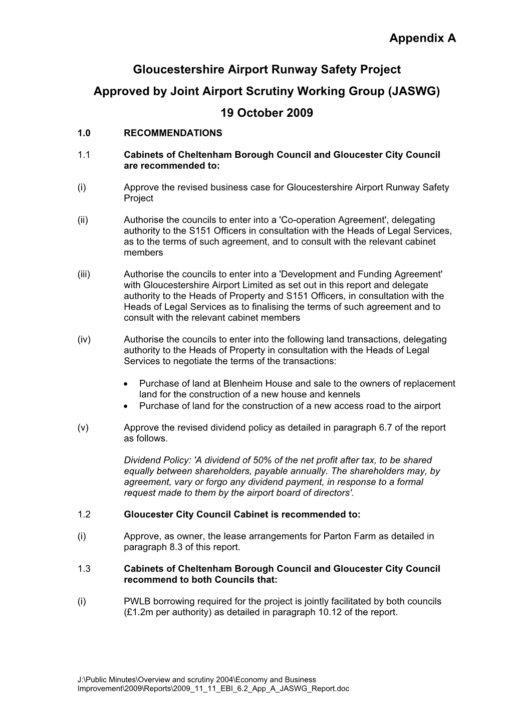 Appendix a Gloucestershire Airport Runway Safety Project Approved By