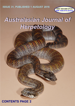 Australasian Journal of Herpetology Issue 31, 1 August 2016 Contents
