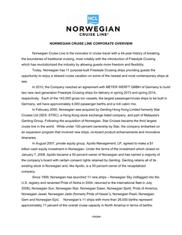 Norwegian Cruise Line Corporate Overview