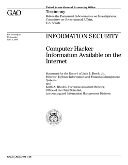 Computer Hacker Information Available on the Internet GAO/T