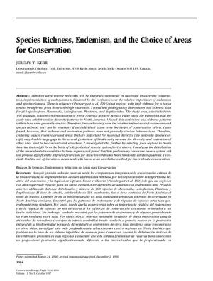 Species Richness, Endemism, and the Choice of Areas for Conservation