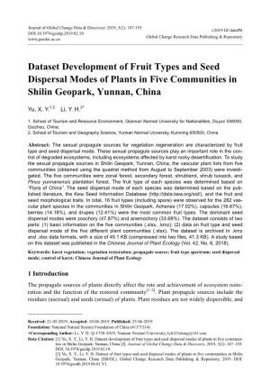 Dataset Development of Fruit Types and Seed Dispersal Modes of Plants in Five Communities in Shilin Geopark, Yunnan, China