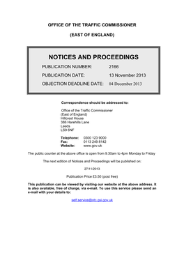 Notices and Proceedings: East of England: 13 November 2013