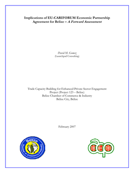 Implications of EU-CARIFORUM Economic Partnership Agreement for Belize – a Forward Assessment