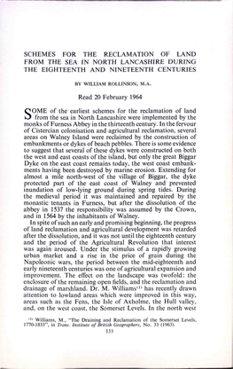 SCHEMES for the RECLAMATION of LAND from the SEA in NORTH LANCASHIRE DURING the EIGHTEENTH and NINETEENTH CENTURIES Read 20 Febr