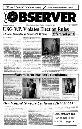 USG V.P. Violates Election Rules Elections Committee to Revoke 15% of Votes Editorial on F