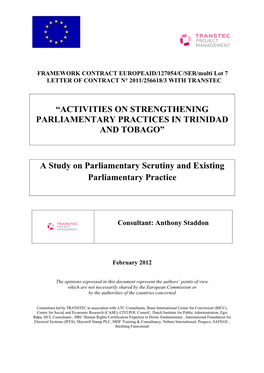 Strengthening Parliamentary Practices in Trinidad and Tobago”