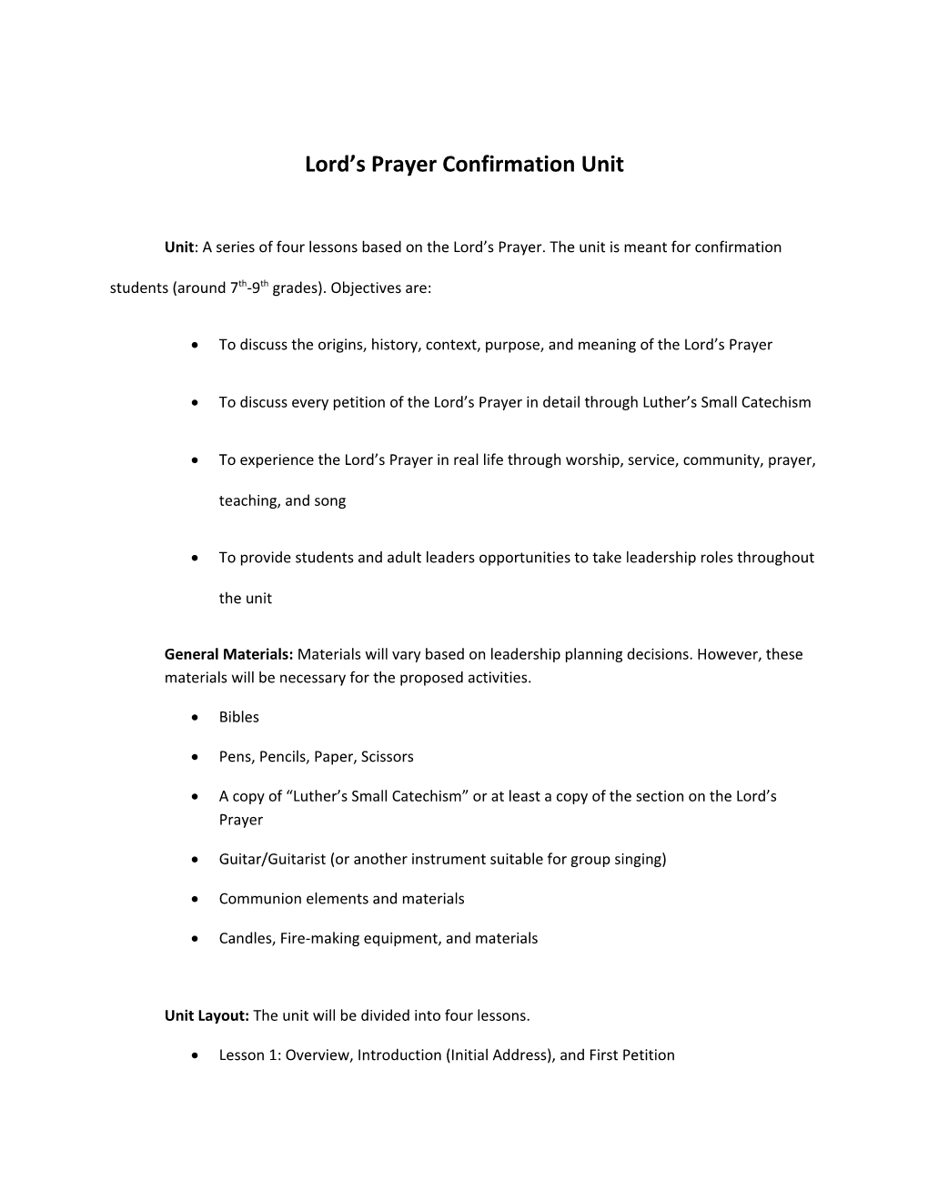 Lord S Prayer Confirmation Unit