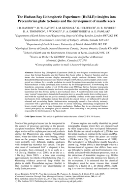 The Hudson Bay Lithospheric Experiment (Huble): Insights Into Precambrian Plate Tectonics and the Development of Mantle Keels