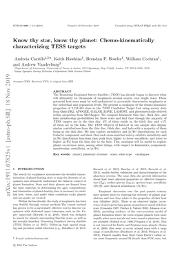 Know Thy Star, Know Thy Planet: Chemo-Kinematically Characterizing TESS Targets