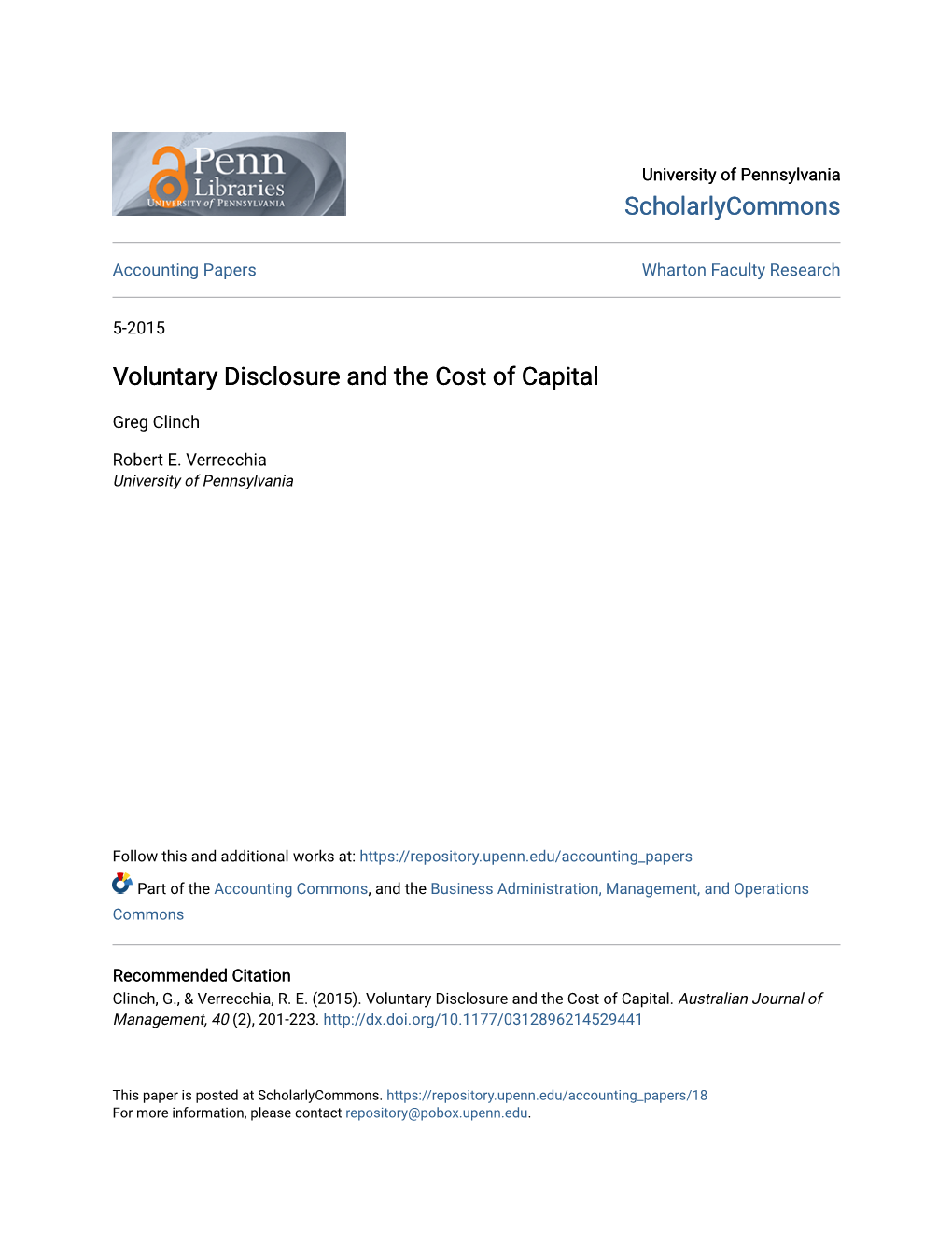 Voluntary Disclosure and the Cost of Capital