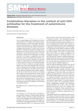 Combination Therapies in the Context of Anti-CD3 Antibodies for the Treatment of Autoimmune Diseases