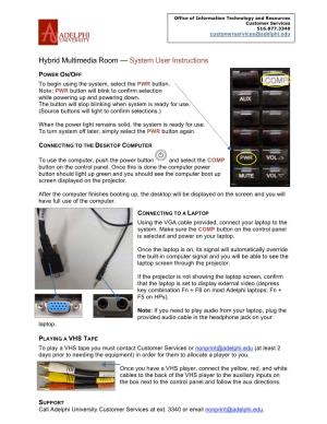 Hybrid Multimedia Room — System User Instructions