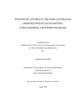 Systematic Studies of the Indo-Australian Crowned Weevils (Coleoptera: Curculionidae: Cryptorhynchinae)