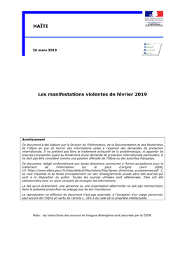 Les Manifestations Violentes De Février 2019 HAÏTI