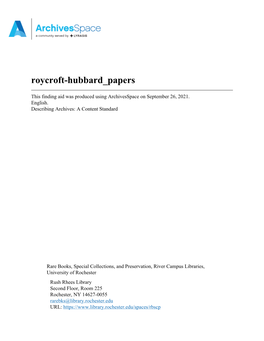 Roycroft-Hubbard Papers