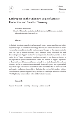 Karl Popper on the Unknown Logic of Artistic Production and Creative Discovery