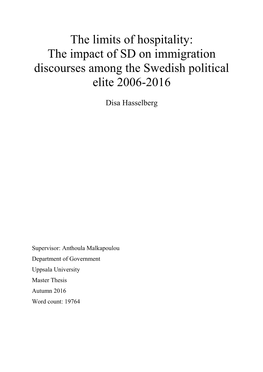 The Impact of SD on Immigration Discourses Among the Swedish Political Elite 2006-2016