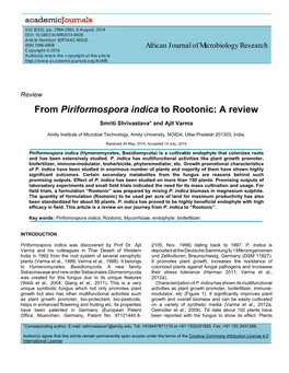 From Piriformospora Indica to Rootonic: a Review