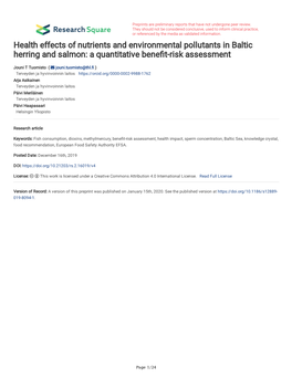 Health Effects of Nutrients and Environmental Pollutants in Baltic Herring and Salmon: a Quantitative Beneft-Risk Assessment