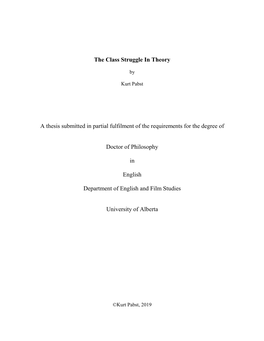 The Class Struggle in Theory a Thesis Submitted in Partial Fulfilment