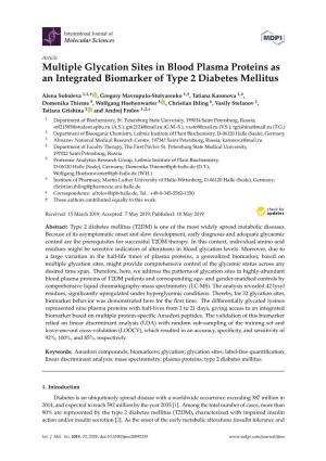 Multiple Glycation Sites in Blood Plasma Proteins As an Integrated Biomarker of Type 2 Diabetes Mellitus