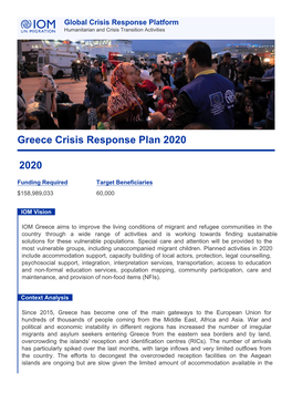 Greece Crisis Response Plan 2020