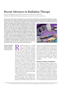 Recent Advances in Radiation Therapy DAVID E