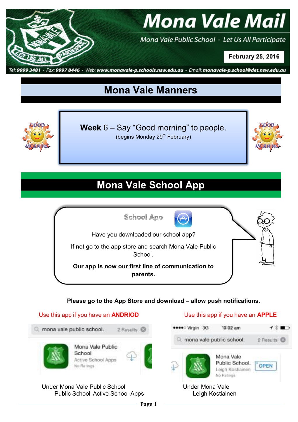 Mona Vale Manners Mona Vale School