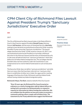 CPM Client City of Richmond Files Lawsuit Against President Trump's "Sanctuary Jurisdictions" Executive Order