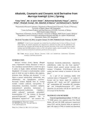 Alkaloids, Coumarin and Cinnamic Acid Derivative from Murraya Koenigii (Linn.) Spreng