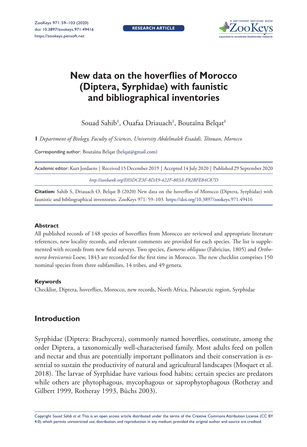 Diptera, Syrphidae) with Faunistic and Bibliographical Inventories