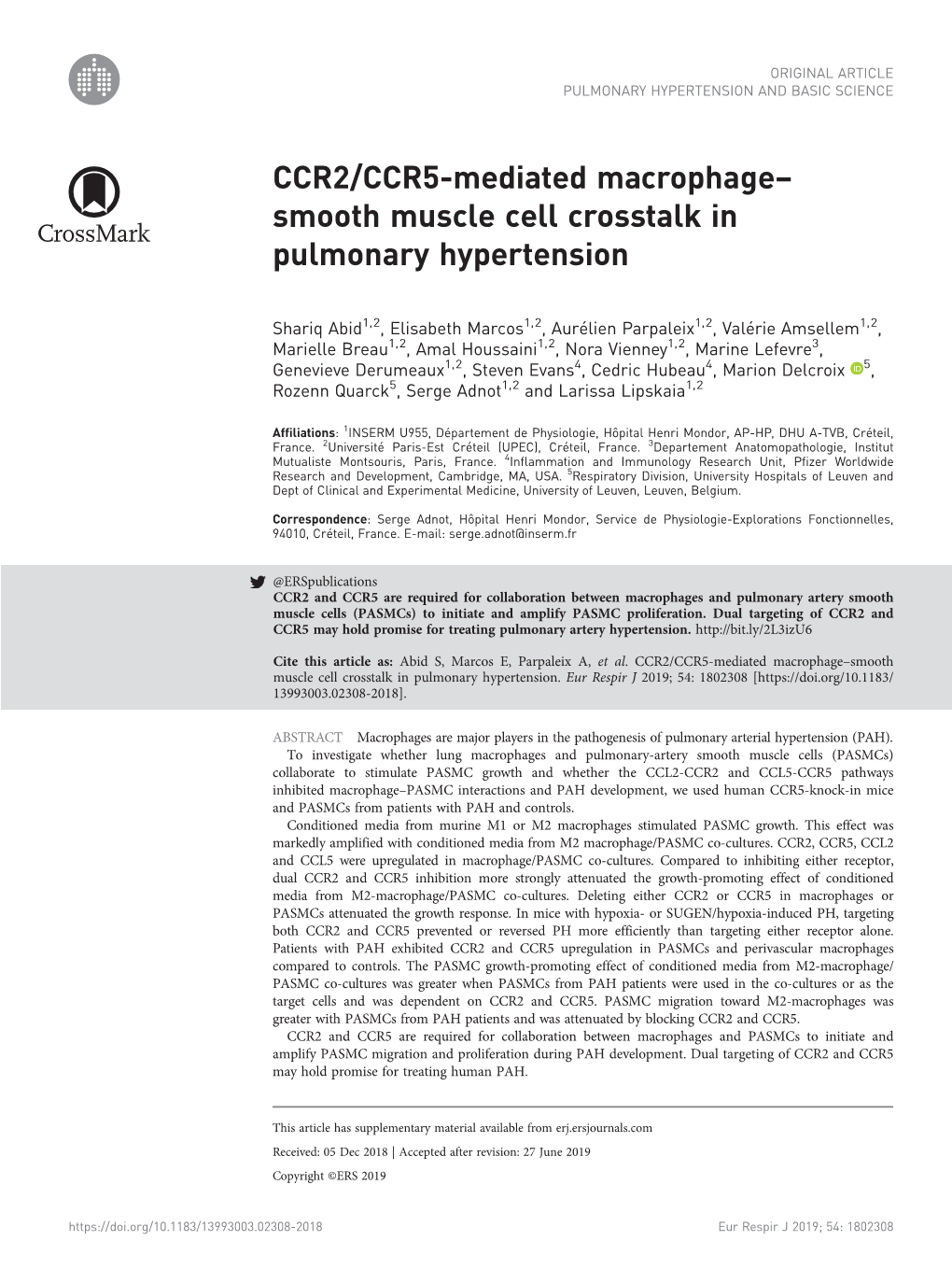 CCR2/CCR5-Mediated Macrophage–Smooth Muscle Cell Crosstalk in Pulmonary Hypertension