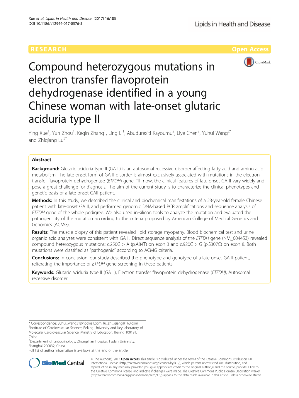 Compound Heterozygous Mutations in Electron Transfer Flavoprotein