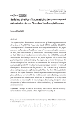 Building the Post-Traumatic Nation: Mourning and Melancholia in Korean Films About the Gwangju Massacre