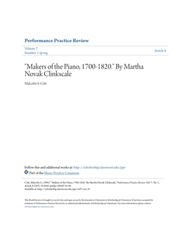 Makers of the Piano, 1700-1820." by Martha Novak Clinkscale Malcolm S