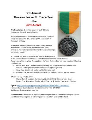 3Rd Annual Thoreau Leave No Trace Trail Hike July 12, 2020