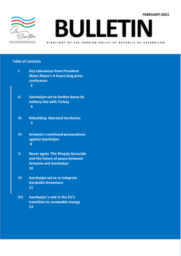 FEBRUARY-2021 Table of Contents I. Key Takeaways from President