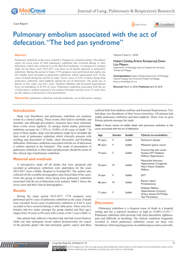 Pulmonary Embolism Associated with the Act of Defecation. “The Bed Pan Syndrome”