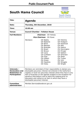 (Public Pack)Agenda Document for South Hams Council, 06/12/2018 10:00