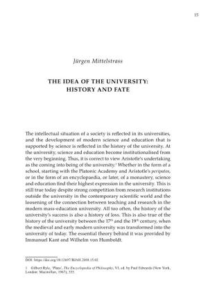 Jürgen Mittelstrass the IDEA of the University: History and FATE