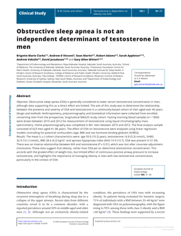 Obstructive Sleep Apnea Is Not an Independent Determinant of Testosterone in Men