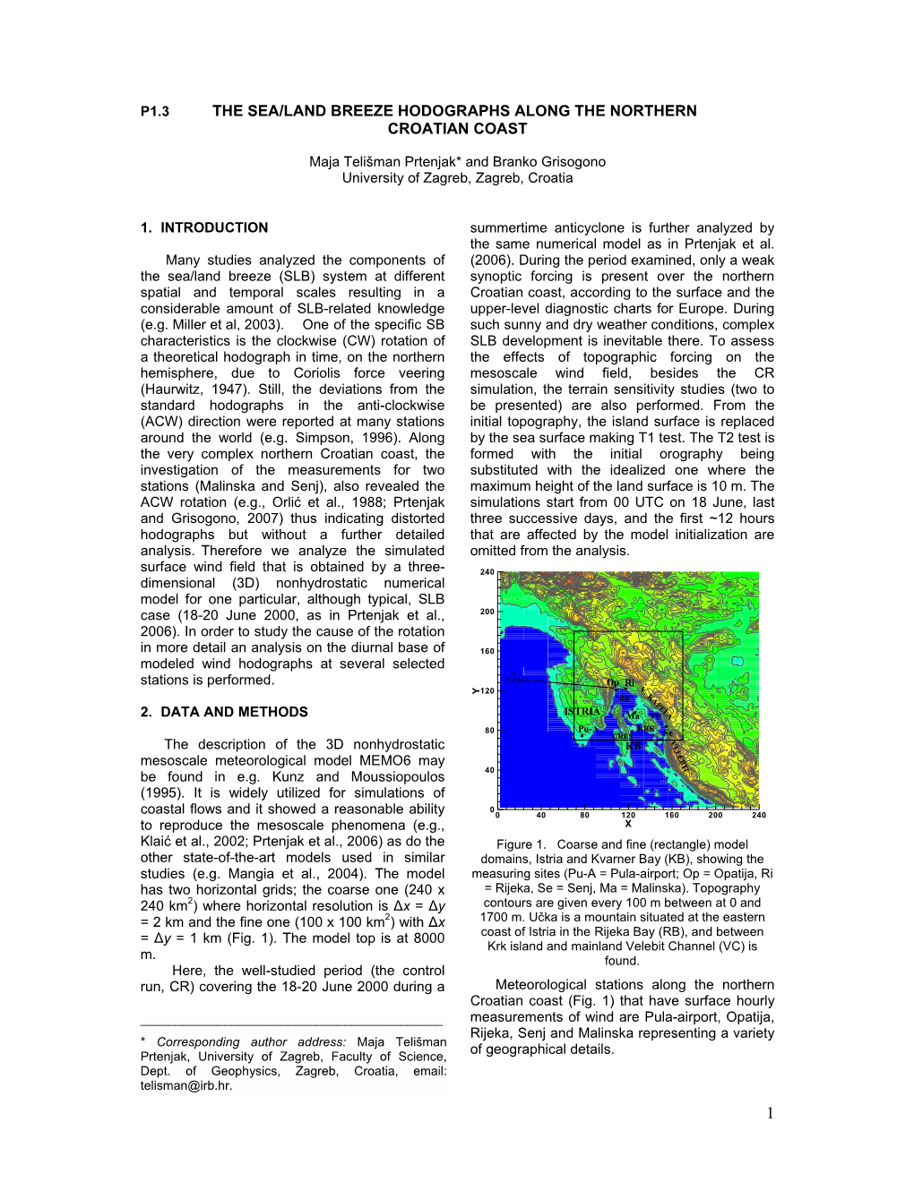 The Sea/Land Breeze Hodographs Along the Northern Croatian Coast