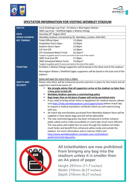 Spectator Information for Visiting Wembley Stadium