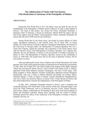 The Collaboration of Vlachs with Nazi-Fascists (The Declaration of Autonomy of the Principality of Pindus)