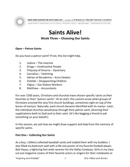 Saints Alive! Week Three – Choosing Our Saints