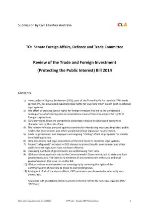 Review of the Trade and Foreign Investment (Protecting the Public Interest) Bill 2014