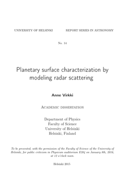 Planetary Surface Characterization by Modeling Radar Scattering
